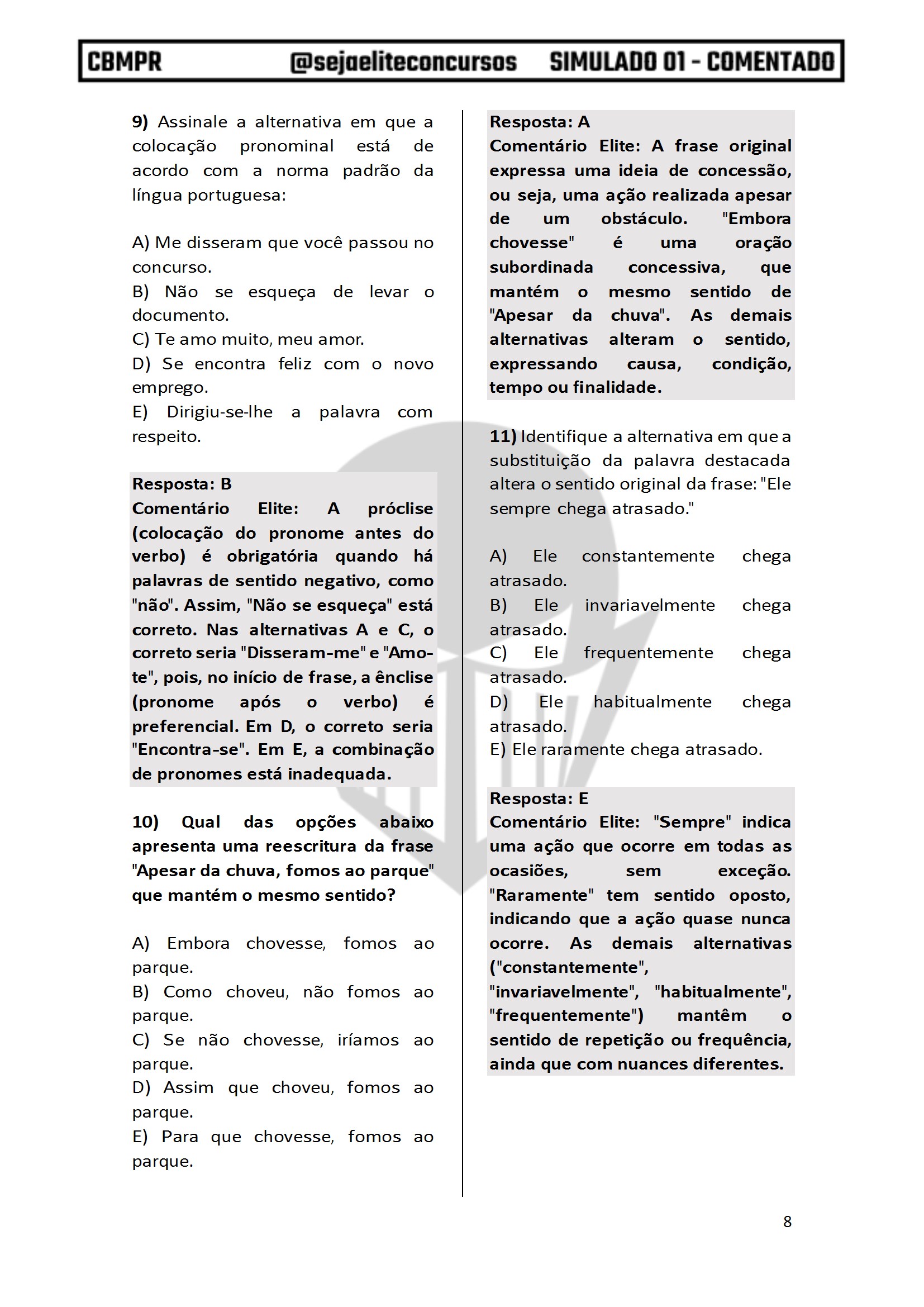 SIMULADO 01 COMENTADO CBMPR SOLDADO [SEJA ELITE] conv 8